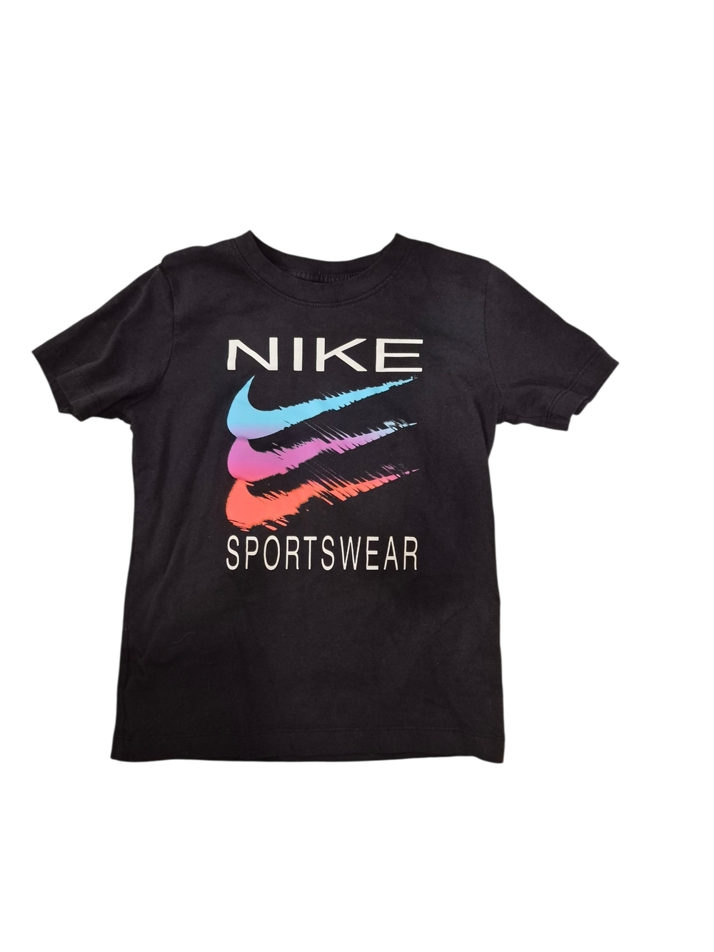 Nike Black Short Sleeve Tee with Blue-Purple-Orange Brush Swooshes